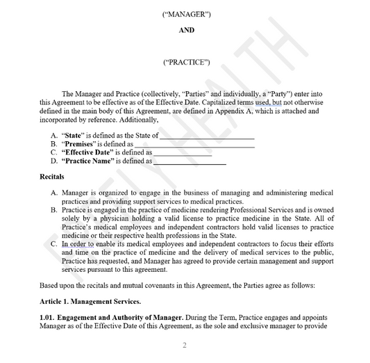 MSO (Management Services Organization) Agreement Template
