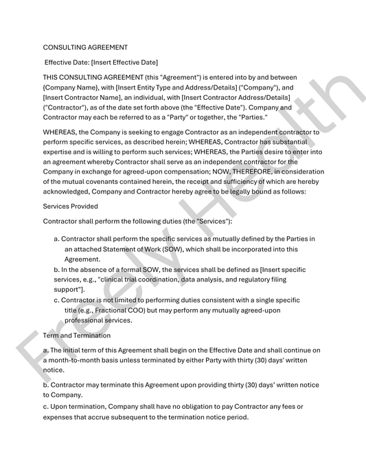 General Consulting Services Agreement Template (SOW-Based & Fully Customizable)